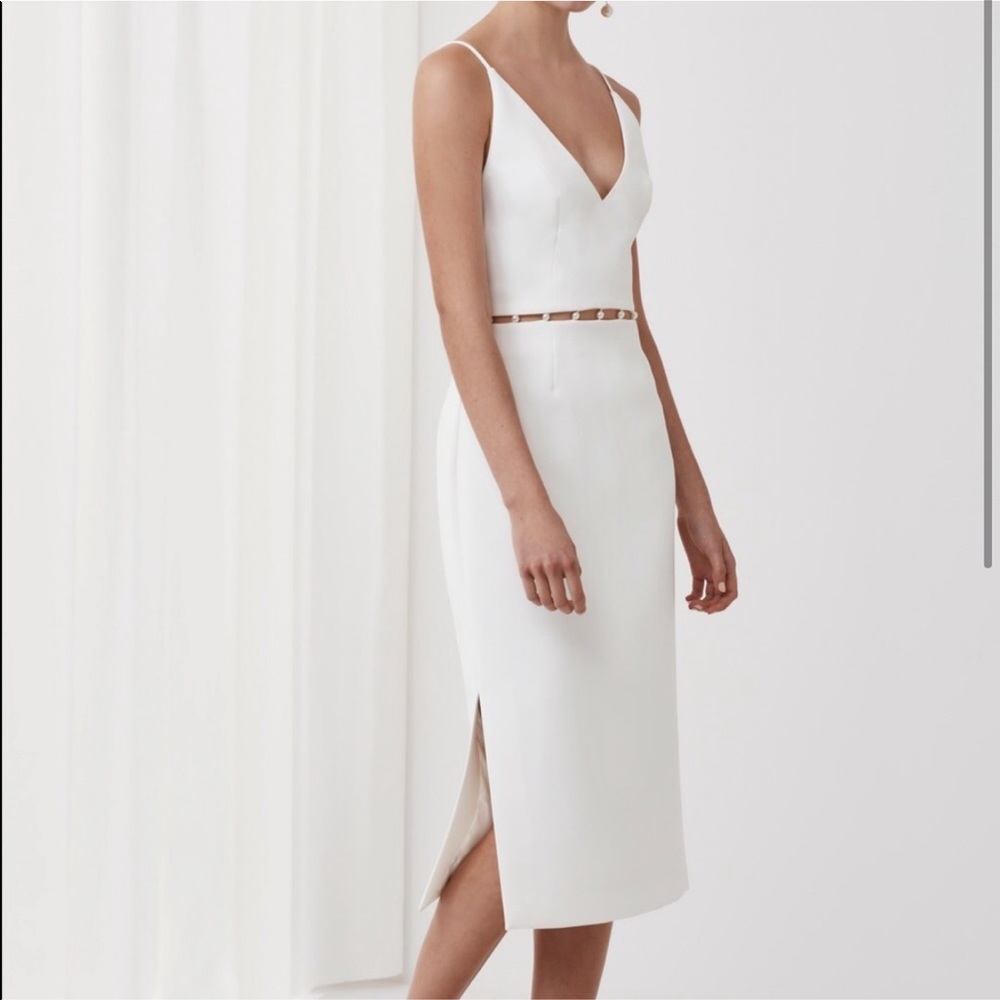 Keepsake Signals white midi dress with pearl cut